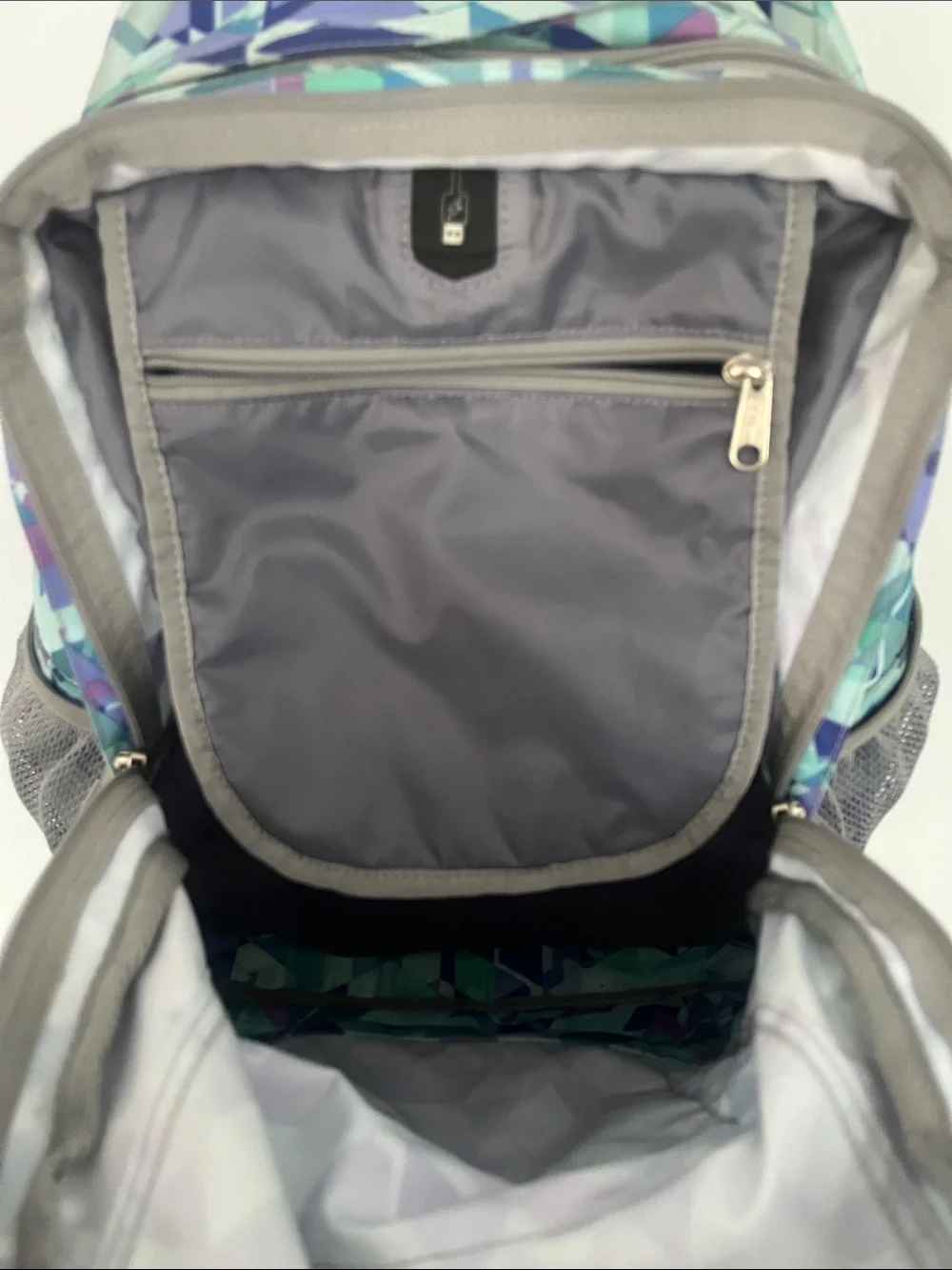 L.L. Bean Geometric Print Backpack in Teal, Navy, Purple